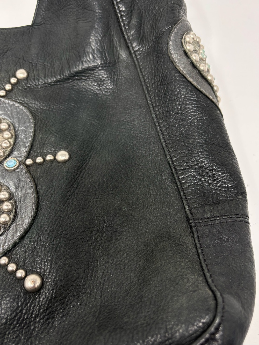 Leatherrock Black leather clover hobo bag purse - Picture 5 of 13